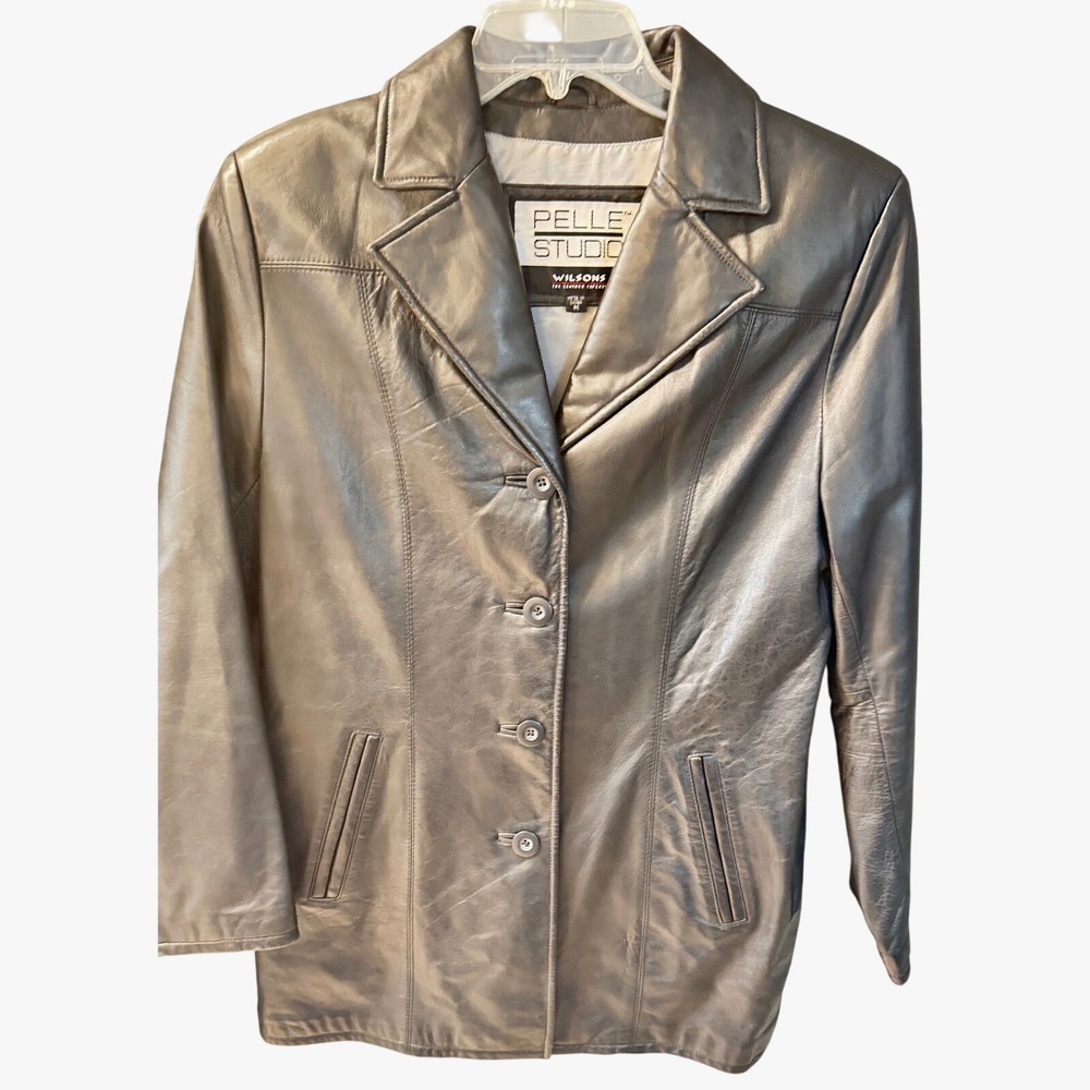 Pelle Studio Wilsons Leather Jacket‎ Womens Medium Black Button Front Career